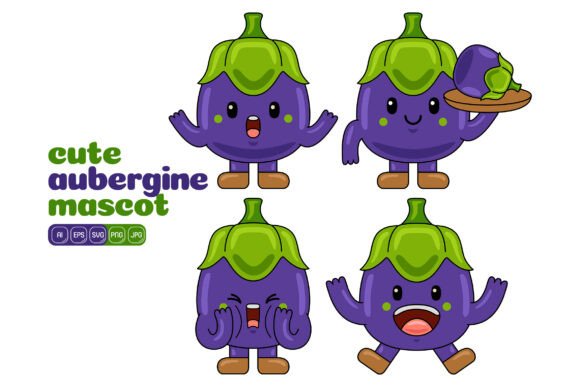 Cute Aubergine Mascot Vector Pack 03 Graphics and Illustrations Review