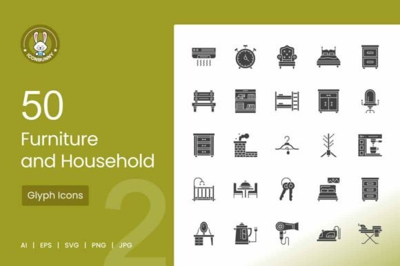 Furniture Household Glyph Icons: Modern Graphics for Editorial Design