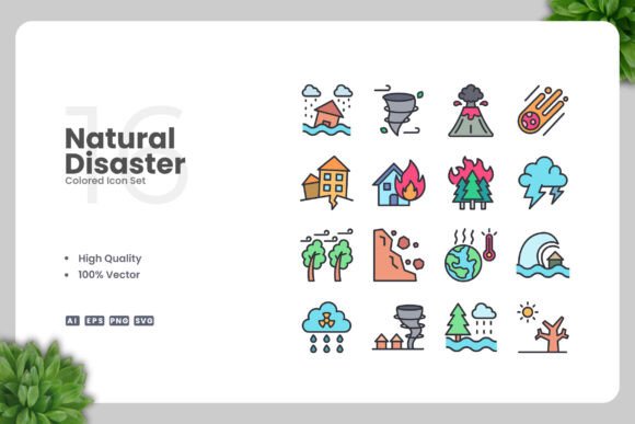 Natural Disaster Colored Icons: Graphics and Icons for Sellers