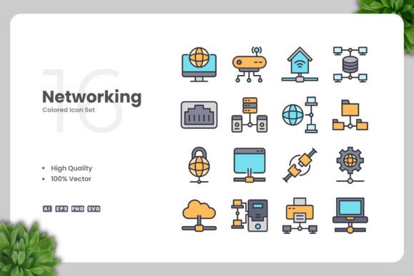 Networking Colored Icons Graphics Review