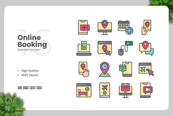 Online Booking Colored Icons Graphics Review