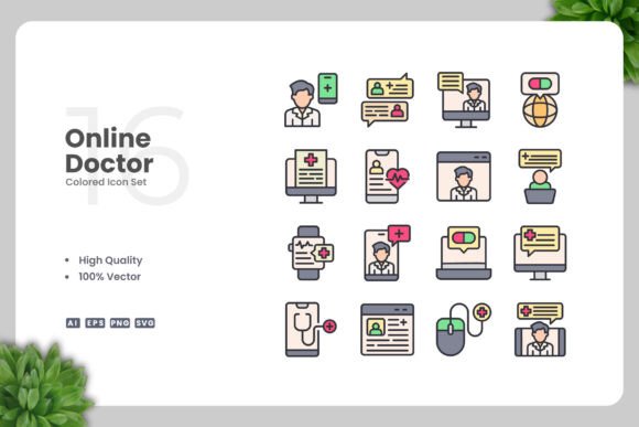 Online Doctor Colored Icons Graphics Review
