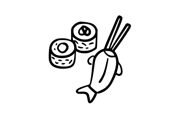 Outline Sushi Roll and Chopsticks Graphics & Illustrations Review