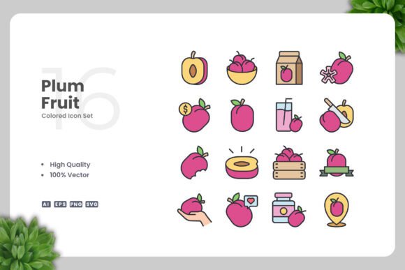 Plum Fruit Colored Icons: Graphics and Icons for Editorial Polish