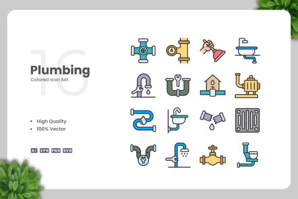Plumbing Colored Icons Graphics Review