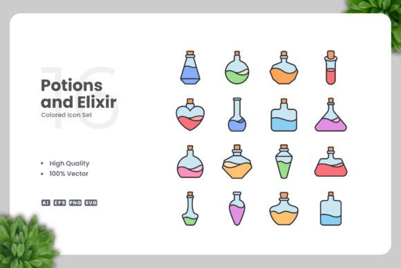 Potions and Elixir Colored Icons Graphics Review