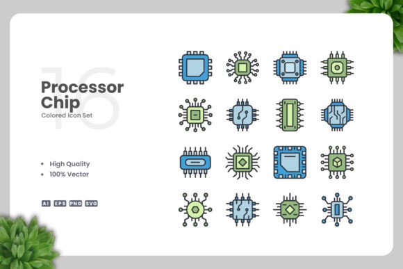 Processor Chip Colored Icons Graphics and Icons Review