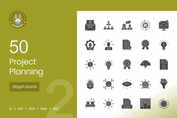 Project Planning Glyph Icons for Graphics and Icons