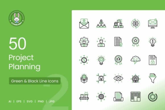 Project Planning Green Black Icons Graphics Review