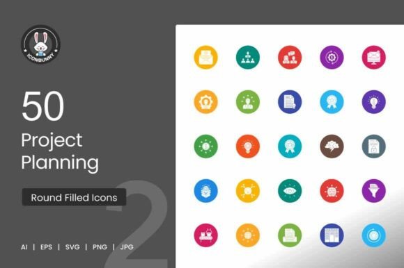 Project Planning Round Filled Icons Graphics Review