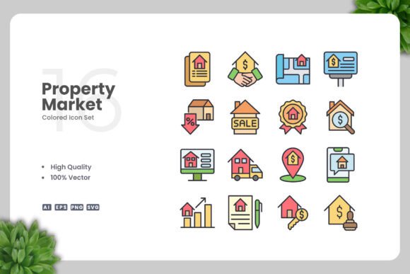 Property Market Colored Icons: Graphics and Icons for Crafters