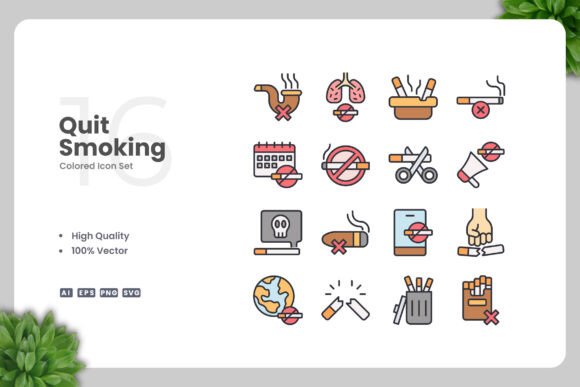 Quit Smoking Colored Icons Graphics and Icons Review