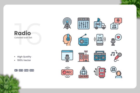 Radio Colored Icons: Graphics and Icons for Digital Sellers