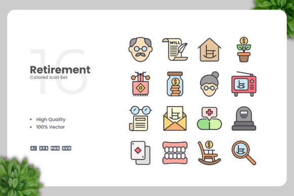 Retirement Colored Icons Graphics Review