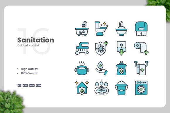 Sanitation Colored Icons: A Designer’s Review for Graphics and Icons
