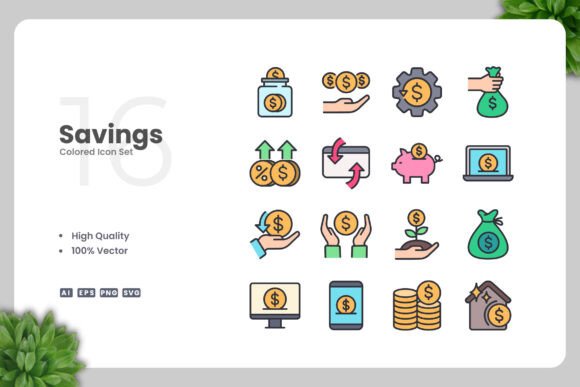 Savings Colored Icons: Graphics and Icons for Modern Publishing