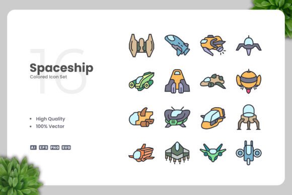 Spaceship Colored Icons Graphics and Icons Review