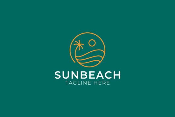 Sun Beach and Palm Tree Logo Badge Graphics in Logo Templates