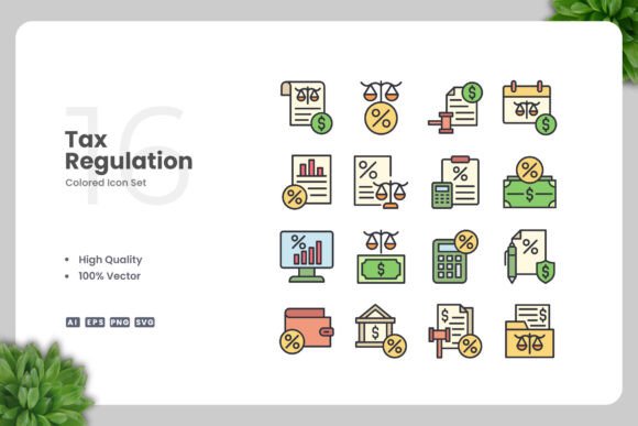 Tax Regulation Colored Icons: Graphics and Icons for Editorial Clarity