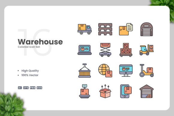 Warehouse Colored Icons: Graphics and Icons for Editorial Polish